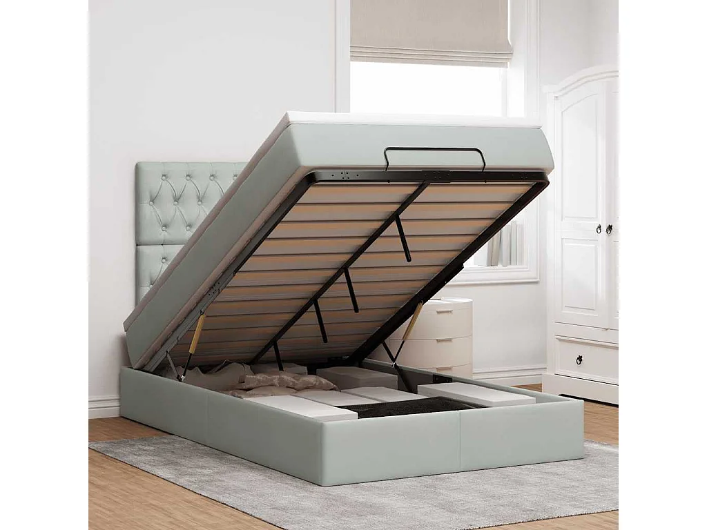 Cadre de lit ottoman et matelas gris clair 120x200 cm velours