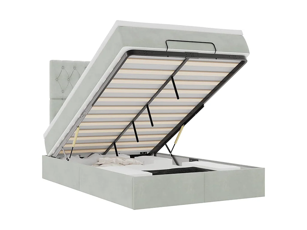 Ottoman-Bett mit Matratzen & LEDs Hellgrau 120x200 cm Samt