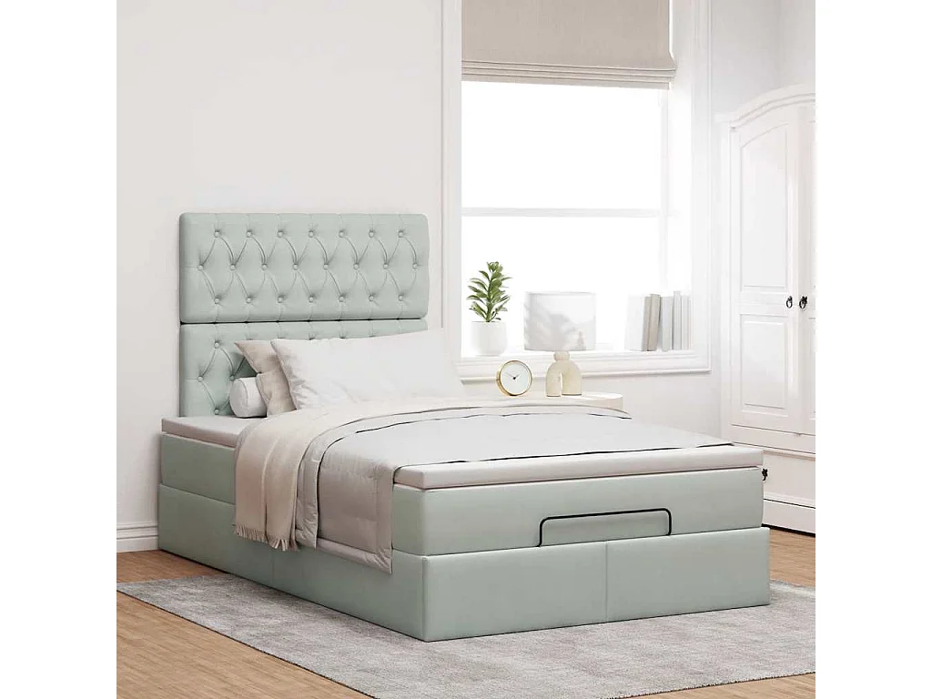 Ottoman-Bett mit Matratzen & LEDs Hellgrau 120x200 cm Samt