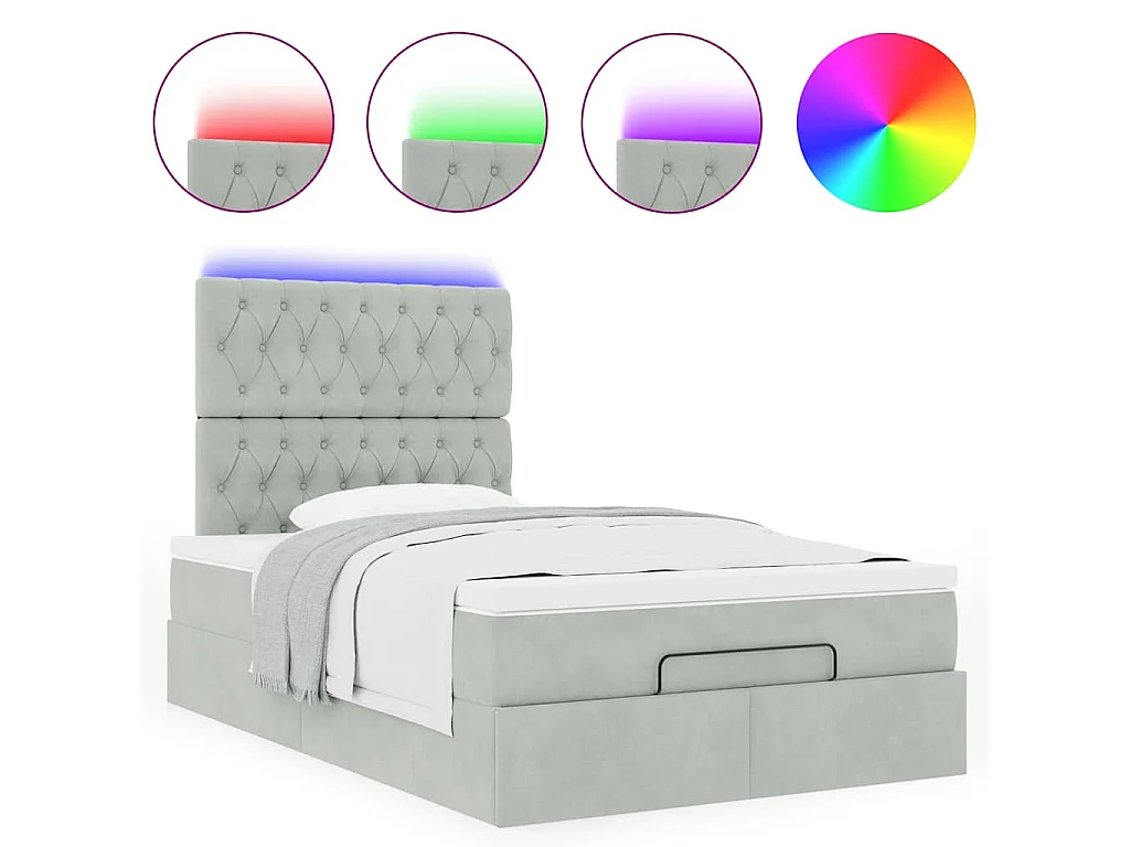 Ottoman-Bett mit Matratzen & LEDs Hellgrau 120x200 cm Samt