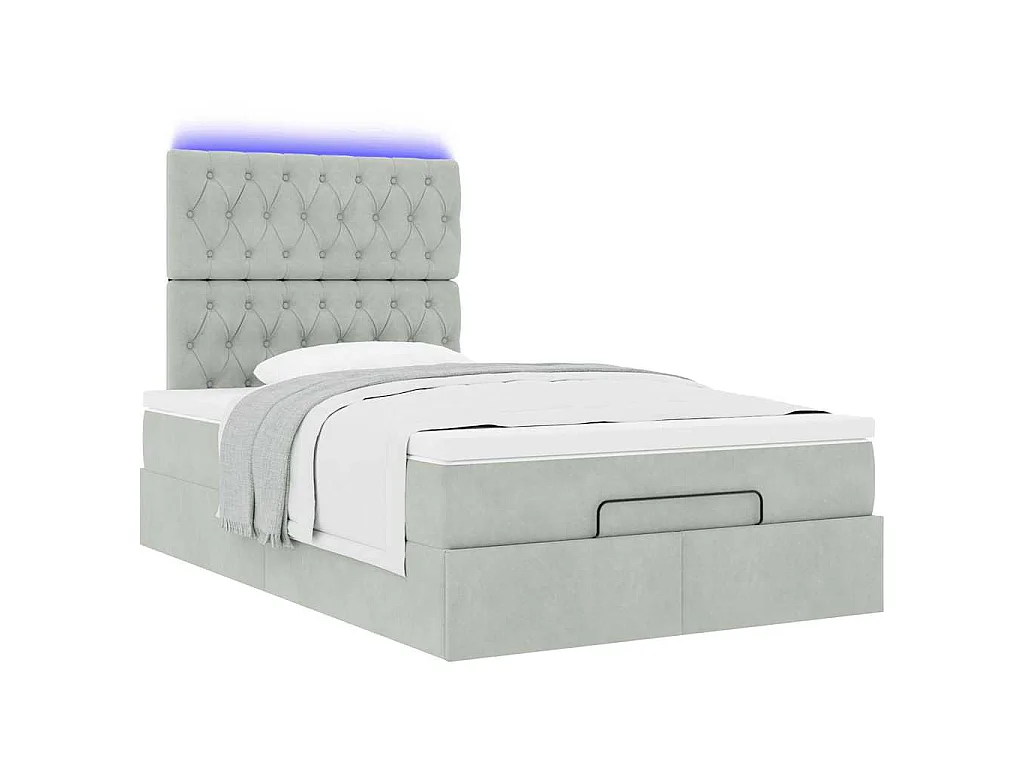 Ottoman-Bett mit Matratzen & LEDs Hellgrau 120x200 cm Samt