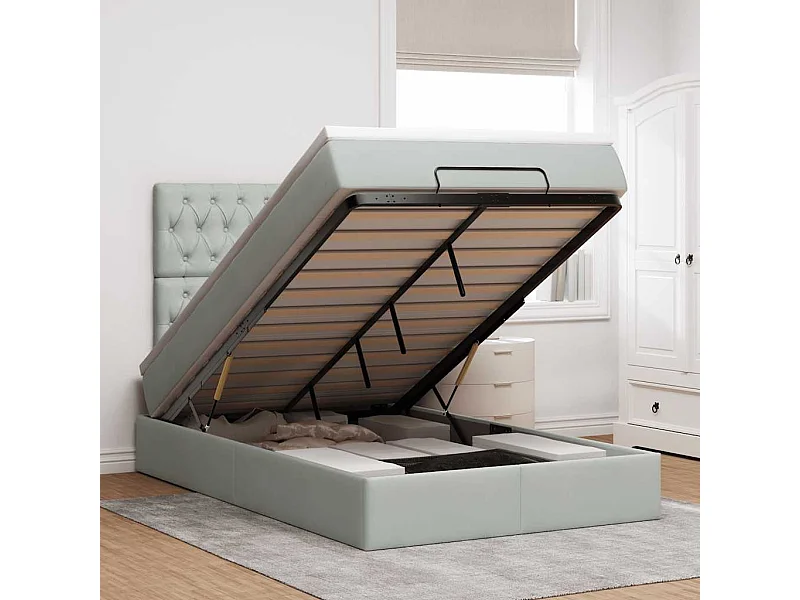 Cadre de lit ottoman et matelas gris clair 120x200 cm velours