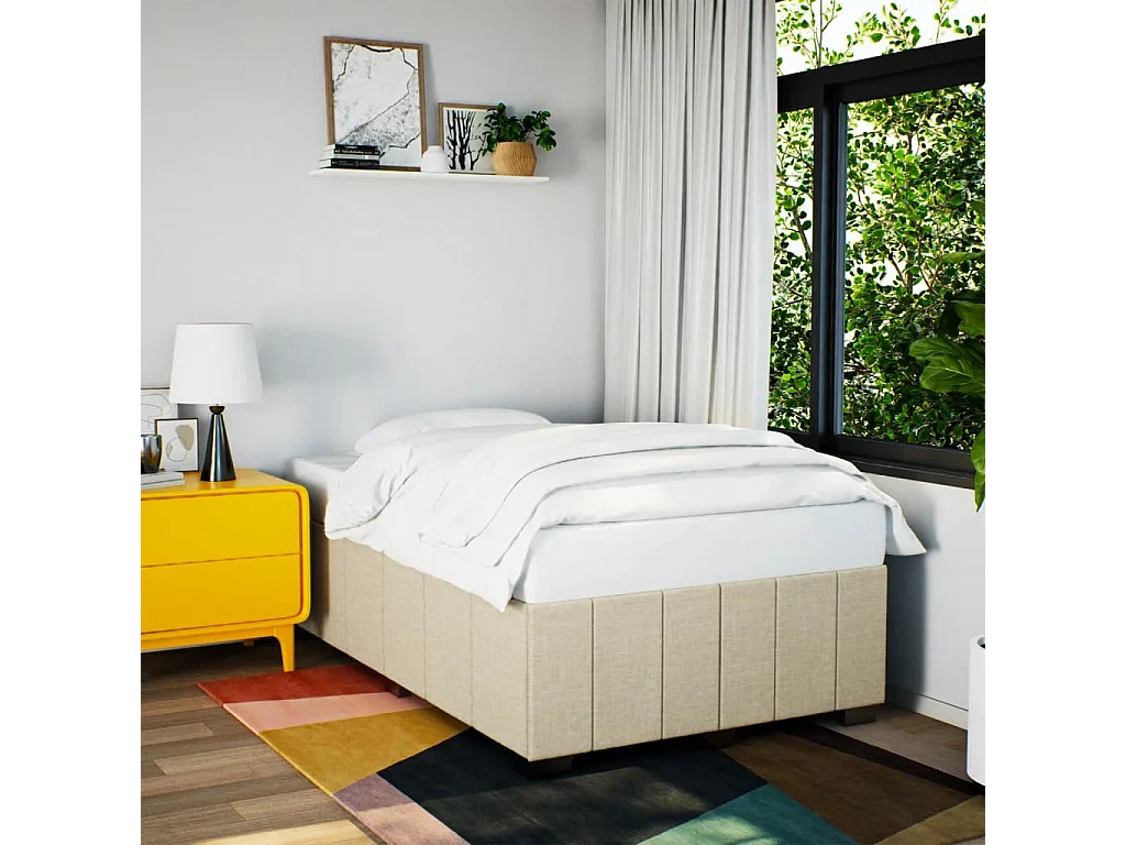 Estrutura de cama sem colchão 120x200 cm tecido cor creme