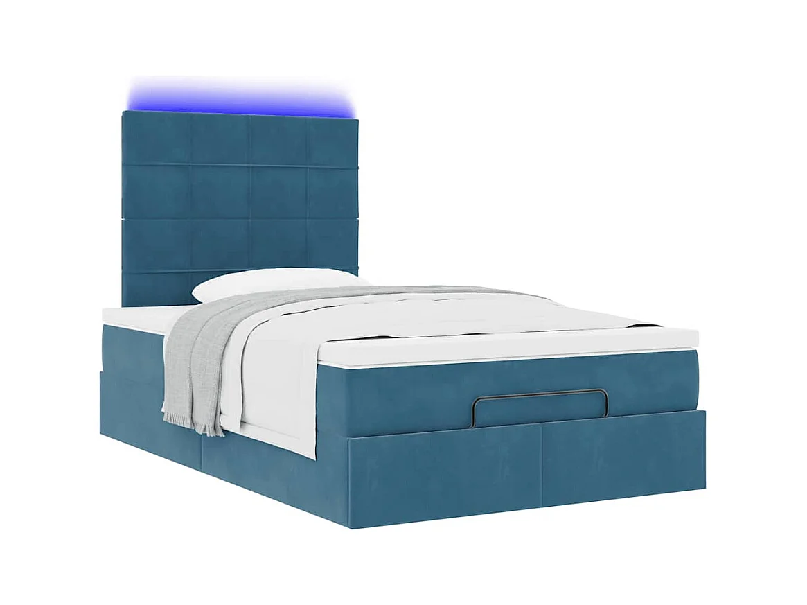 Cadre de lit ottoman avec matelas bleu foncé 120x190 cm velours