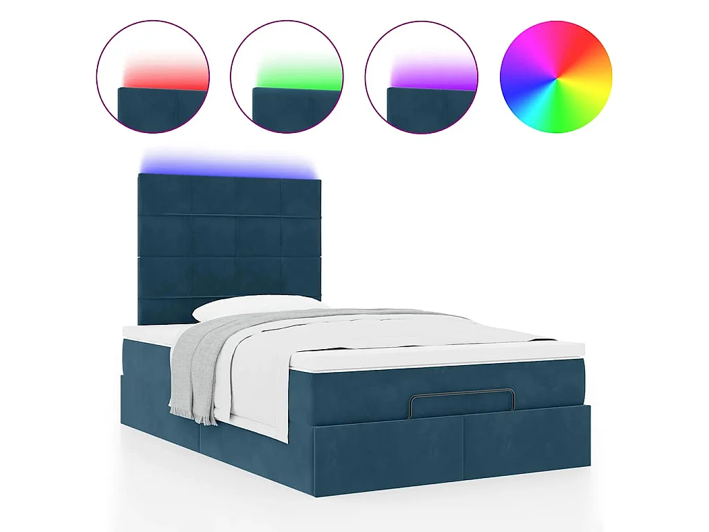 Ottoman-Bett mit Matratzen & LEDs Dunkelblau 120x190 cm Samt
