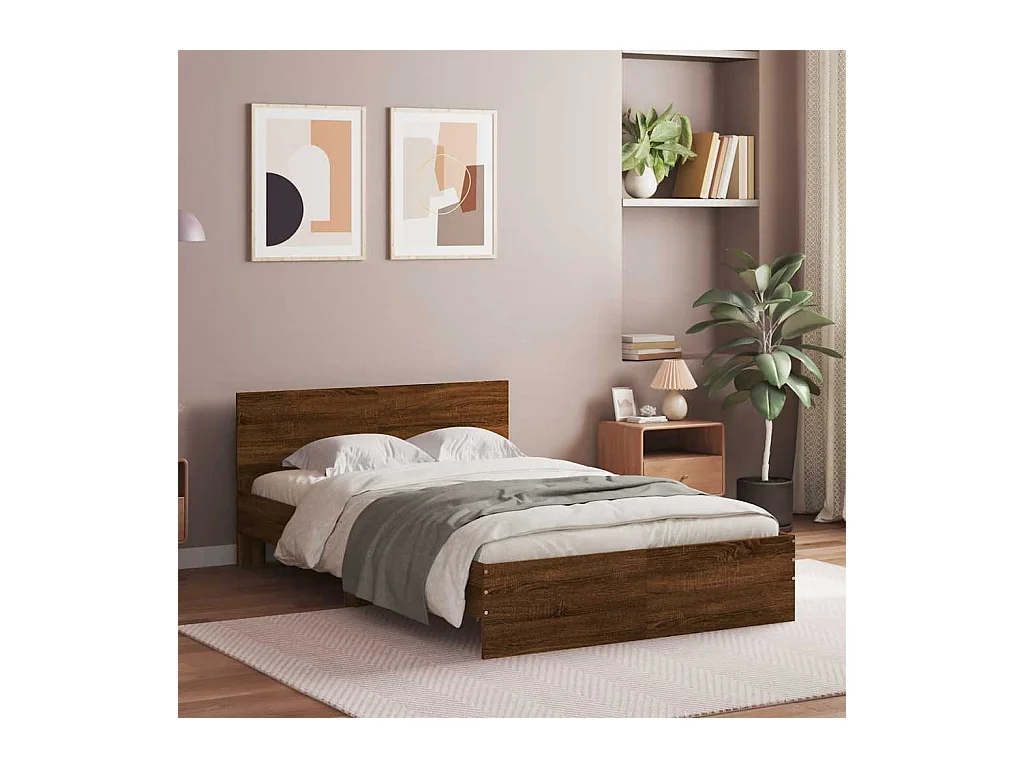 Cadre de lit avec tête de lit et LED chêne marron 120x190 cm