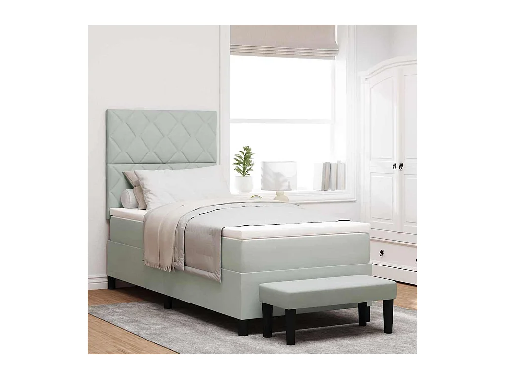 Lit à ressorts avec matelas Gris clair 100 x 200 cm Velours