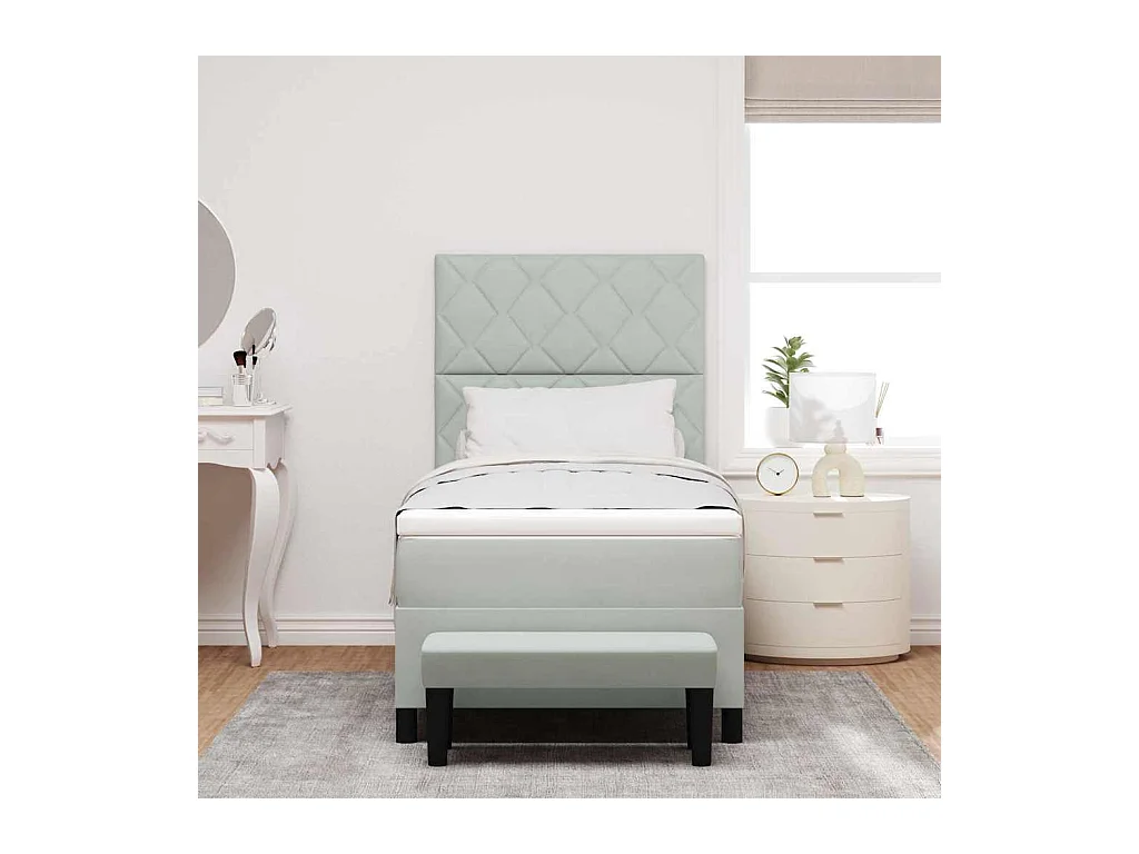 Lit à ressorts avec matelas Gris clair 100 x 200 cm Velours