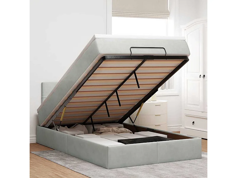 Ottoman bed met matras en LED's 120x200 cm fluweel lichtgrijs