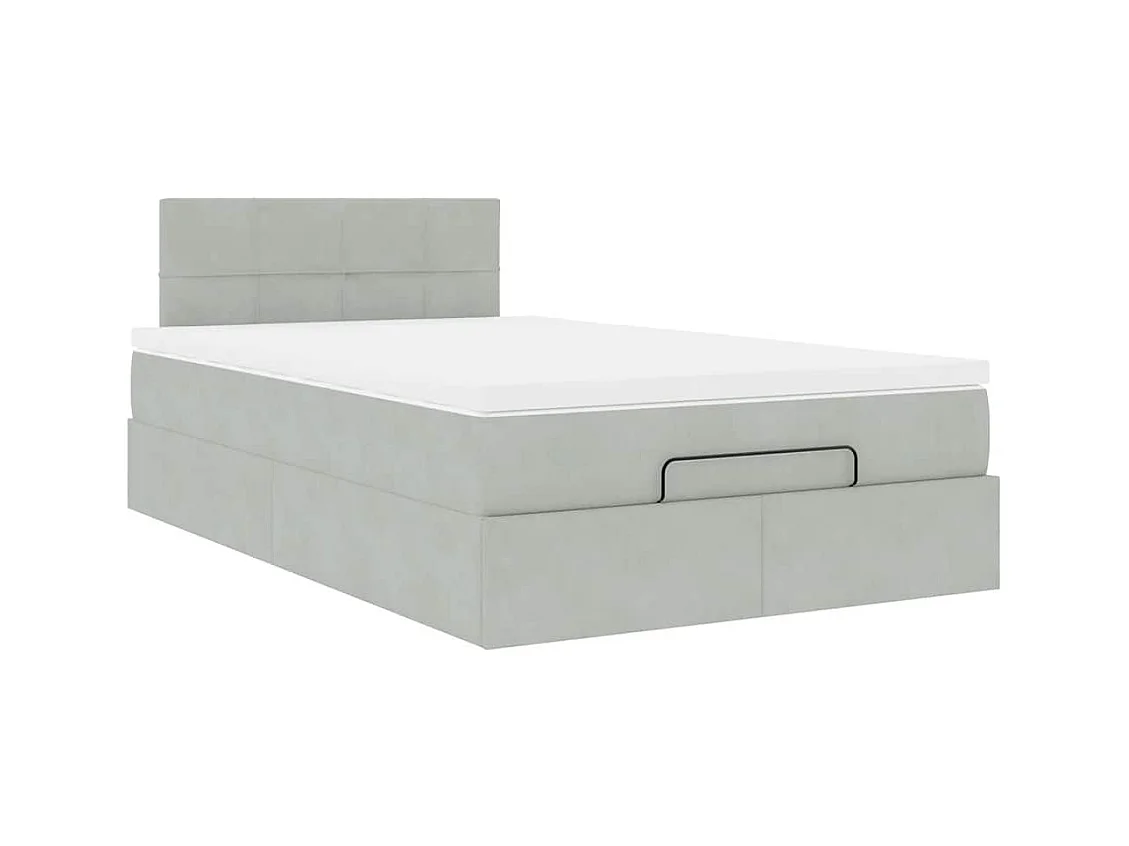 Ottoman-Bett mit Matratze & LEDs Hellgrau 120x200 cm Samt