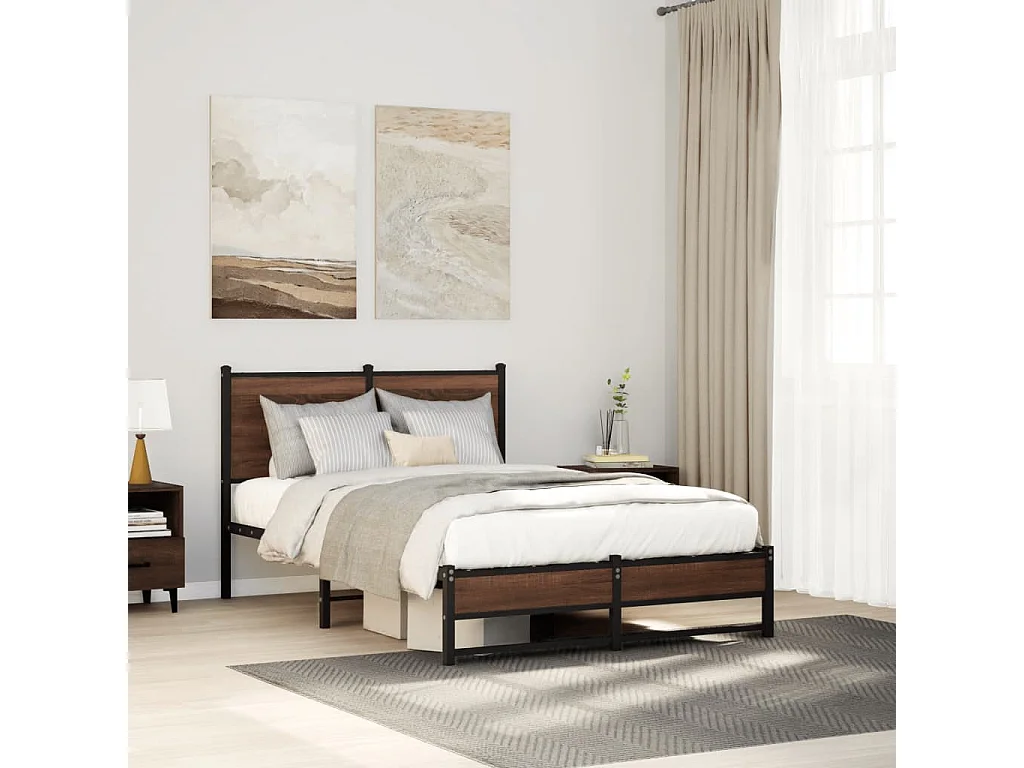 Cadre de lit en métal sans matelas chêne marron 120x190 cm