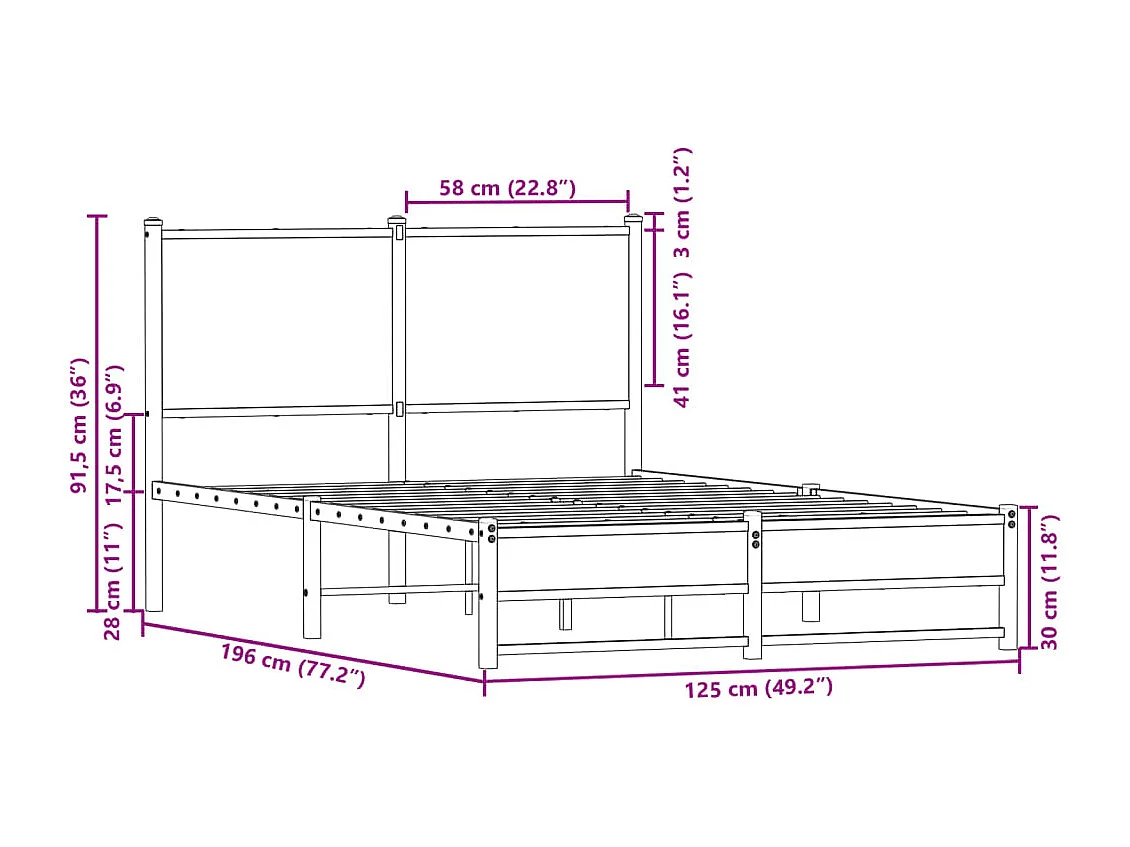 Cadre de lit en métal sans matelas chêne marron 120x190 cm