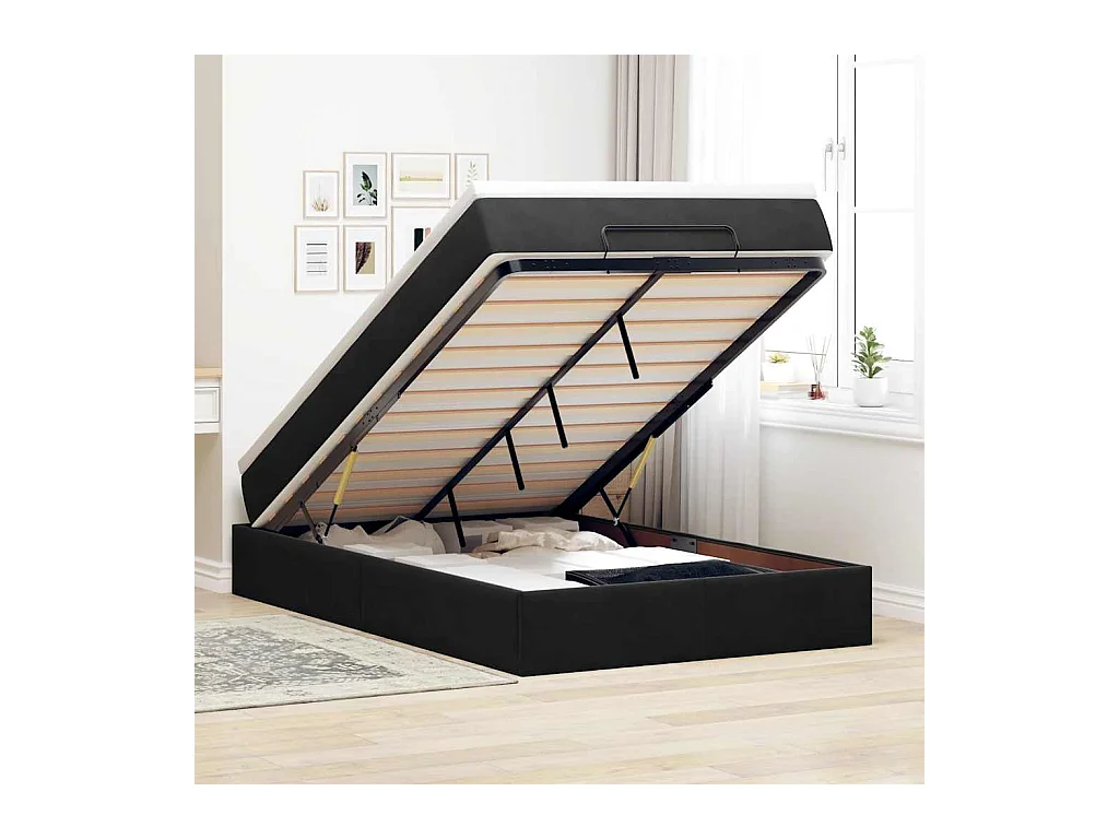 Cama otomana con colchón 120x190 cm terciopelo negro