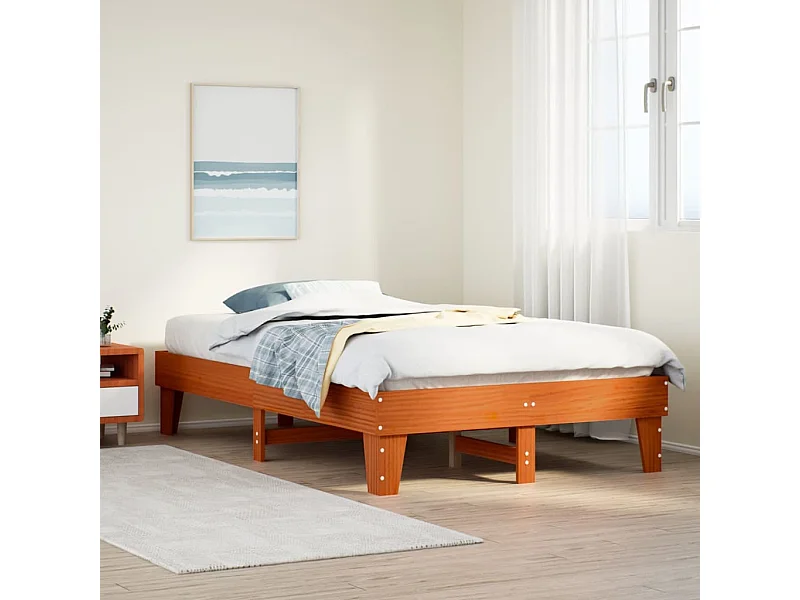 Bedframe zonder matras massief grenenhout wasbruin 120x190 cm