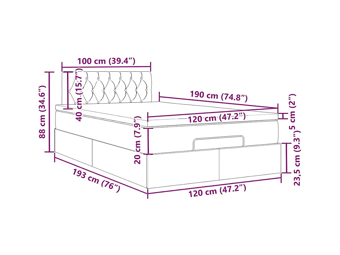 Lit ottoman avec matelas noir 120x190 cm velours