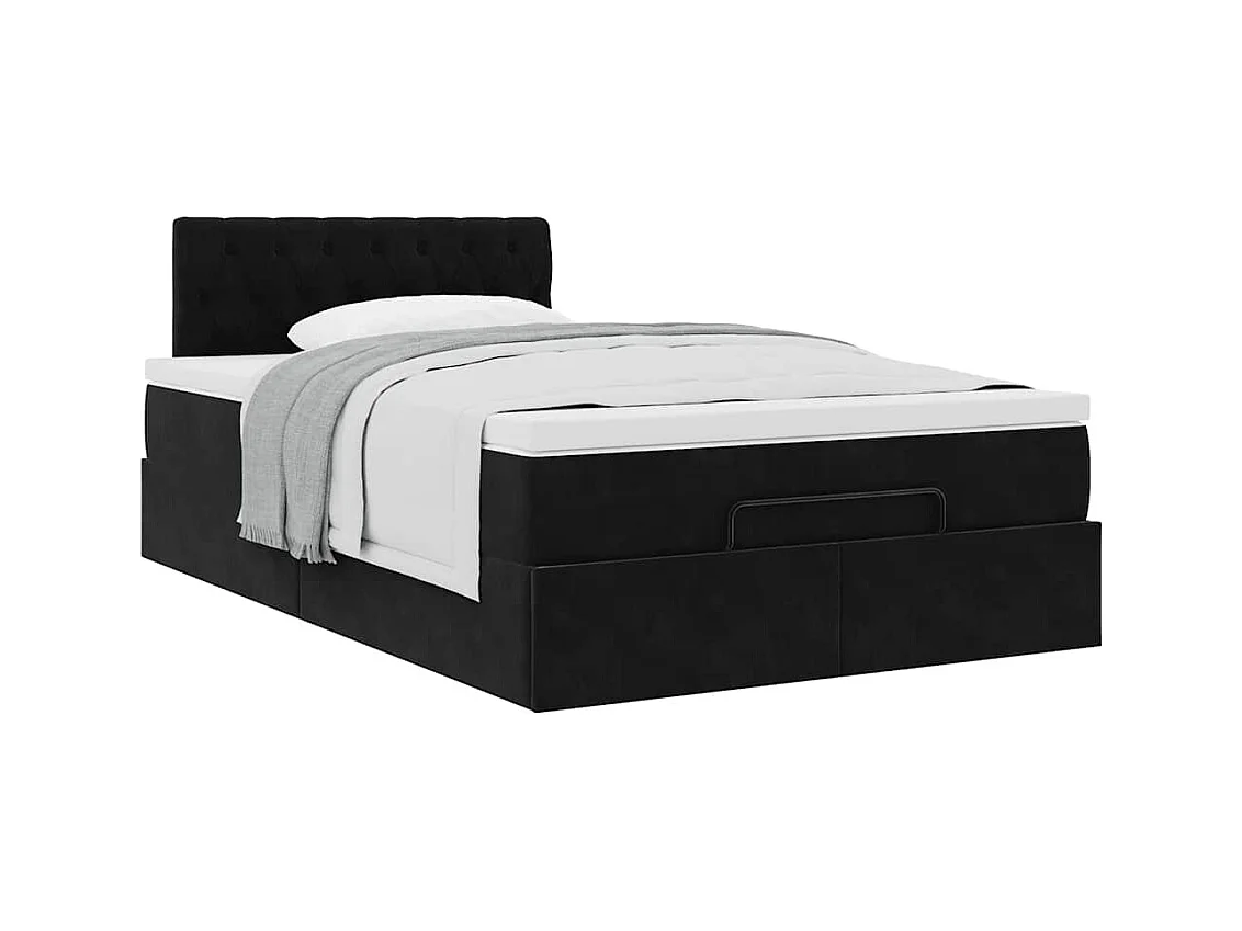 Lit ottoman avec matelas noir 120x190 cm velours