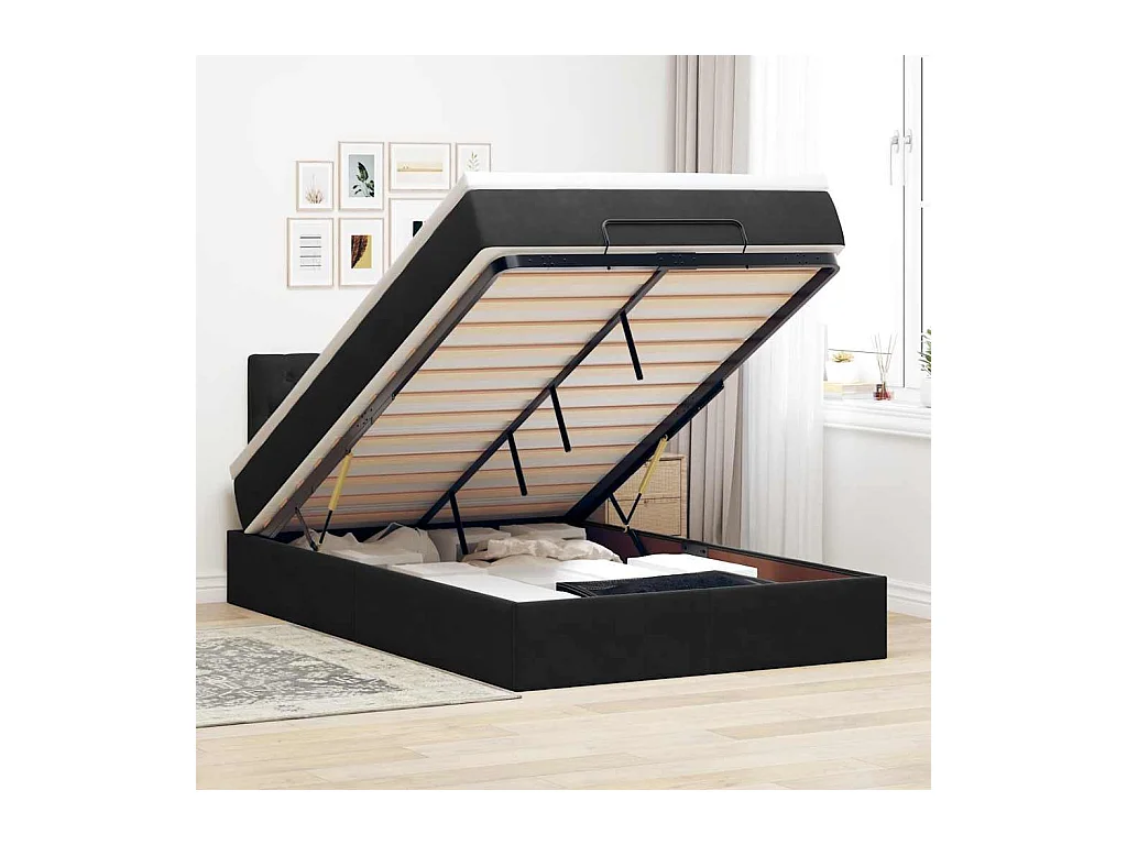 Pouf Letto con Materasso Nero 120x190 cm Velluto