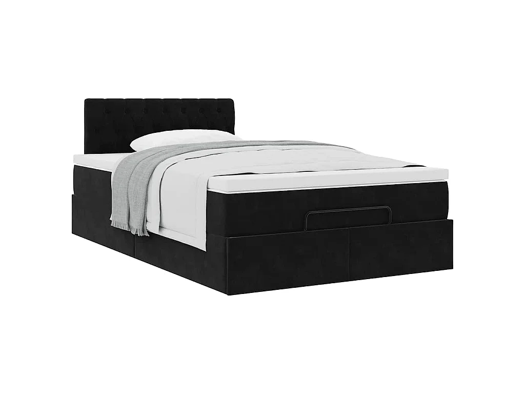 Pouf Letto con Materasso Nero 120x190 cm Velluto
