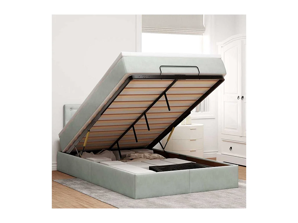 Ottomanische Bett mit Matratze Hellgrau 120x190 cm Samt
