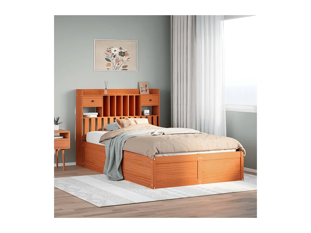 Cadre de lit sans matelas cire marron 120x190cm bois pin massif