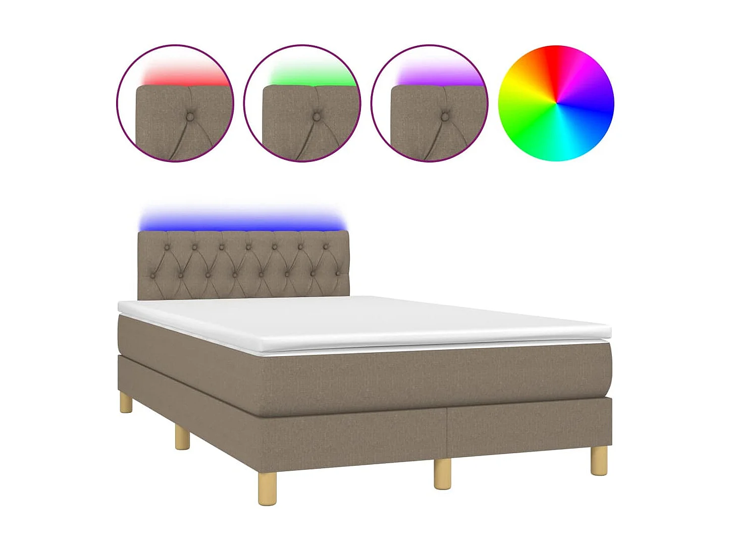 Sommier à lattes de lit matelas et LED taupe 120x190 cm tissu