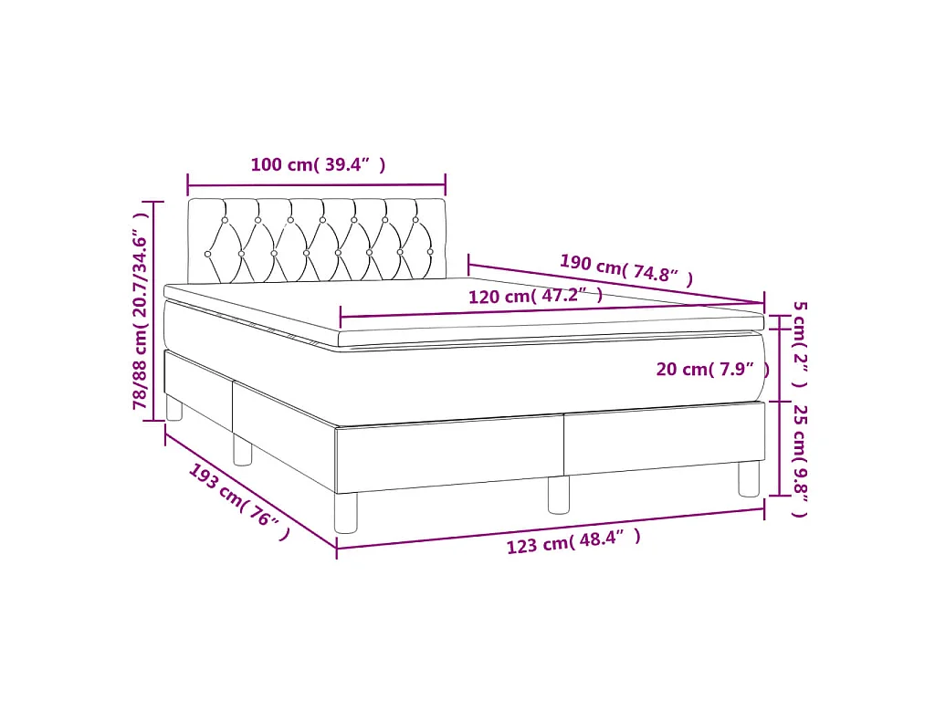 Sommier à lattes de lit matelas et LED taupe 120x190 cm tissu