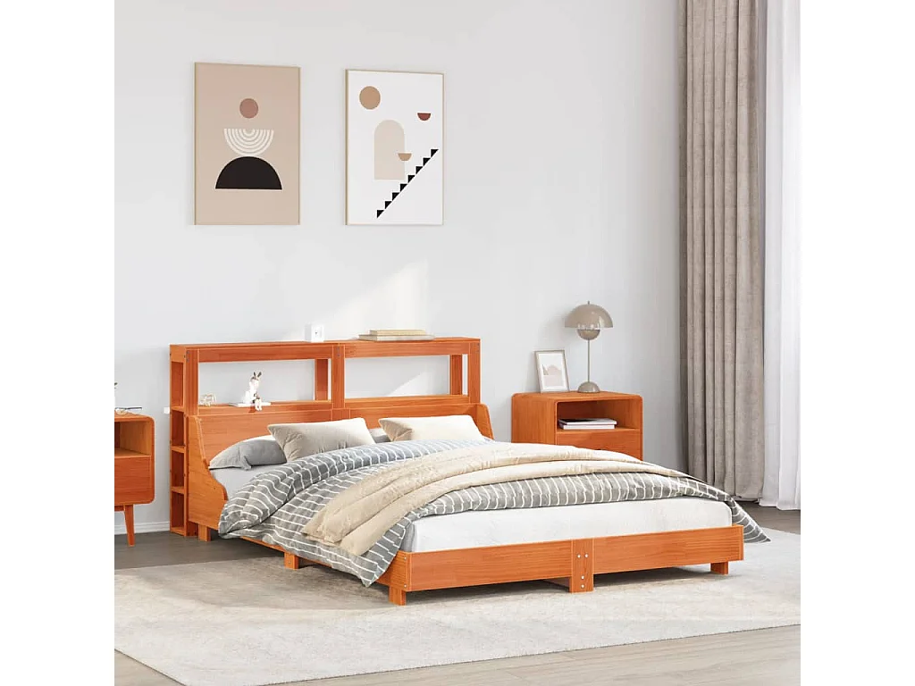 Cadre de lit sans matelas cire marron 120x190cm bois pin massif