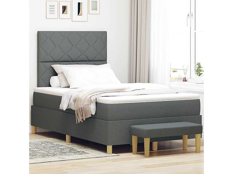 Cama tipo Box Spring con colchón Gris oscuro 120 x 200 cm tela