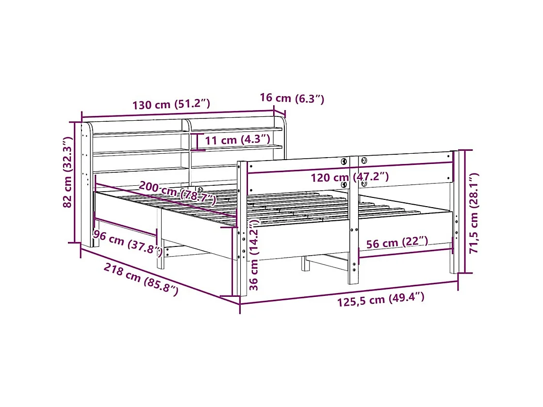 Cadre de lit sans matelas blanc 120x200 cm bois de pin massif