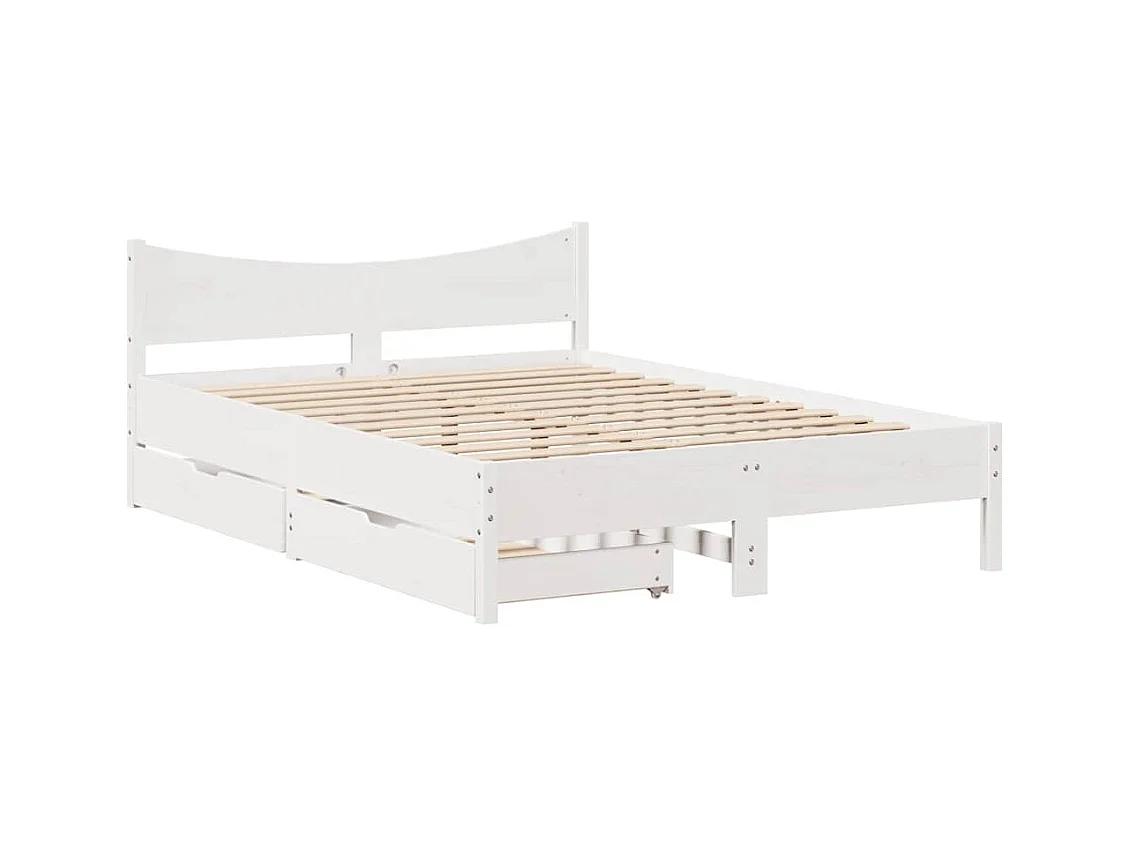 Cadre de lit avec tiroirs blanc 120x190 cm bois pin massif