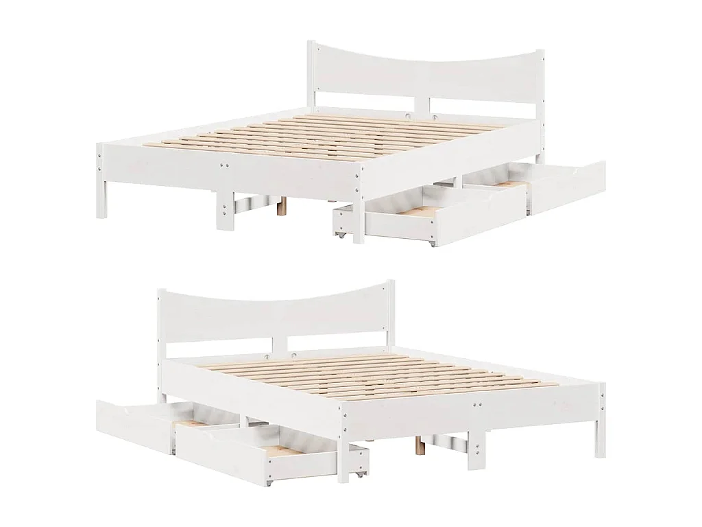 Cadre de lit avec tiroirs blanc 120x190 cm bois pin massif
