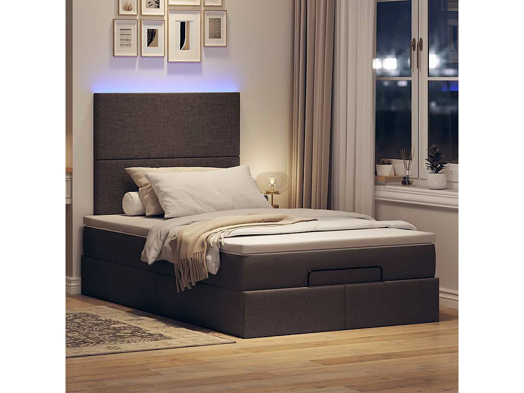 Ottoman bed met matras en LED's 120x200cm stof donkerbruin