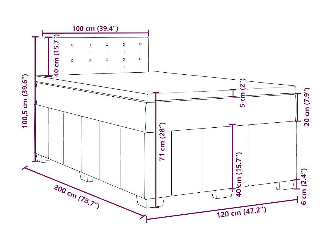 Cama com molas/colchão 120x200 cm tecido azul