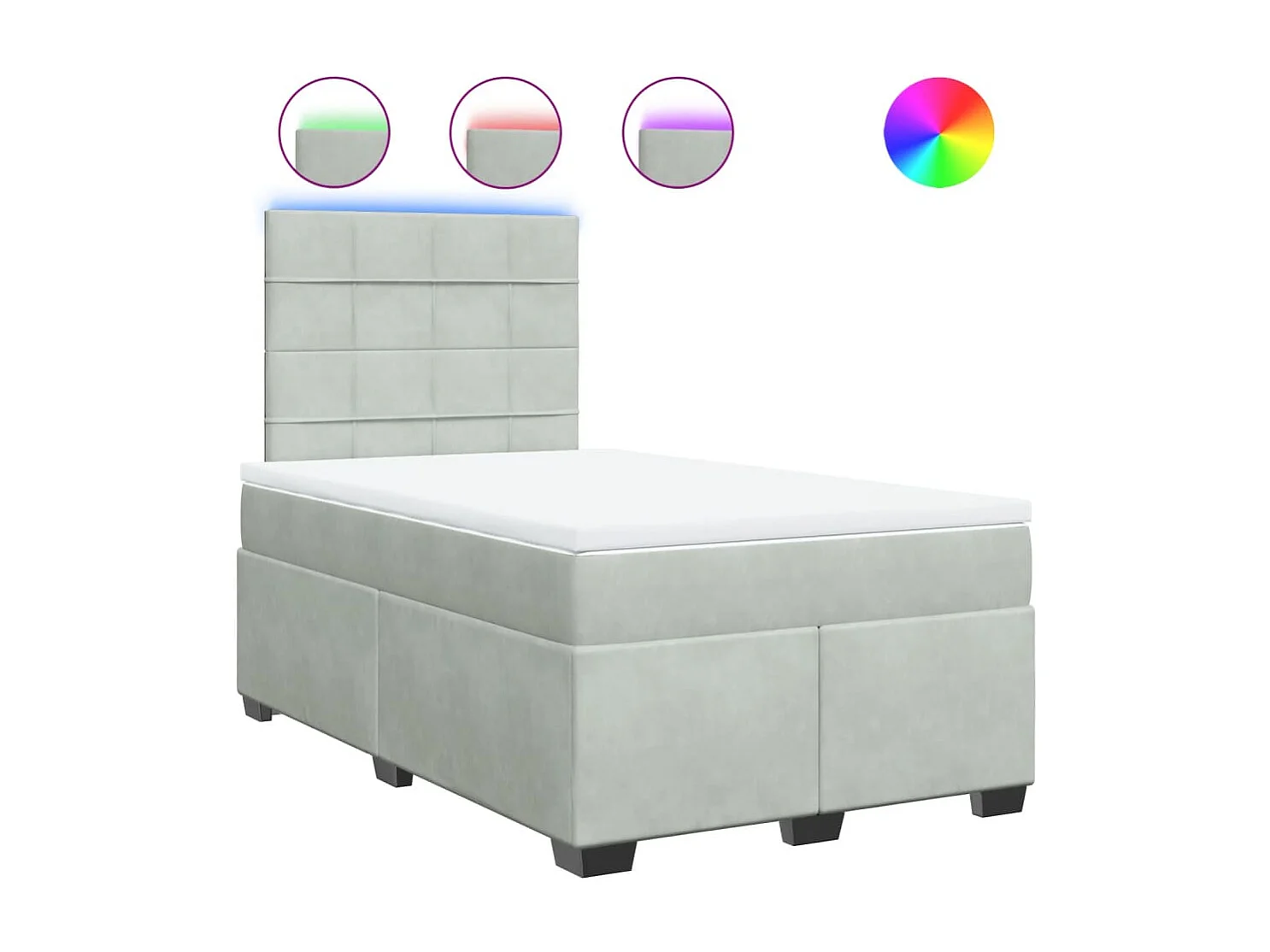 Cama box spring con colchón terciopelo gris claro 120x190 cm