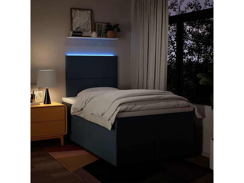 Cama boxspring com colchão 120x190 cm tecido azul