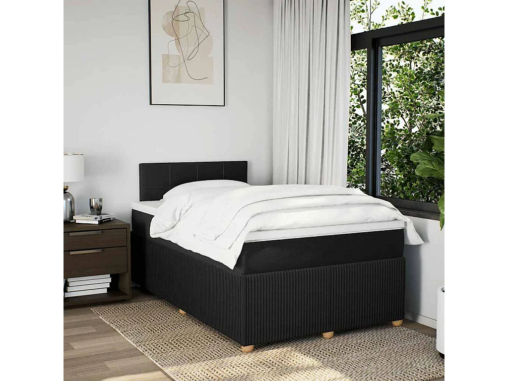 Sommier à lattes de lit avec matelas noir 120x190 cm tissu