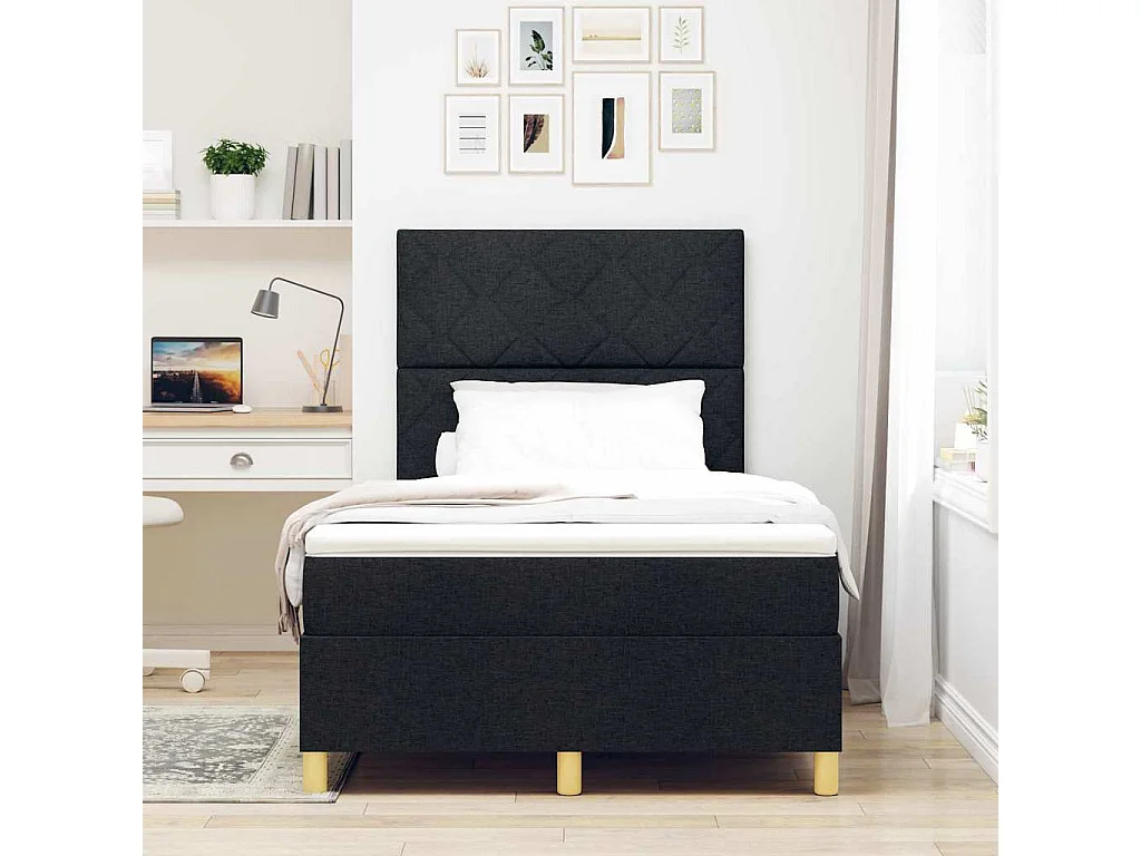 Lit à ressort LED avec tête de lit Noir 120 x 190 cm tissu