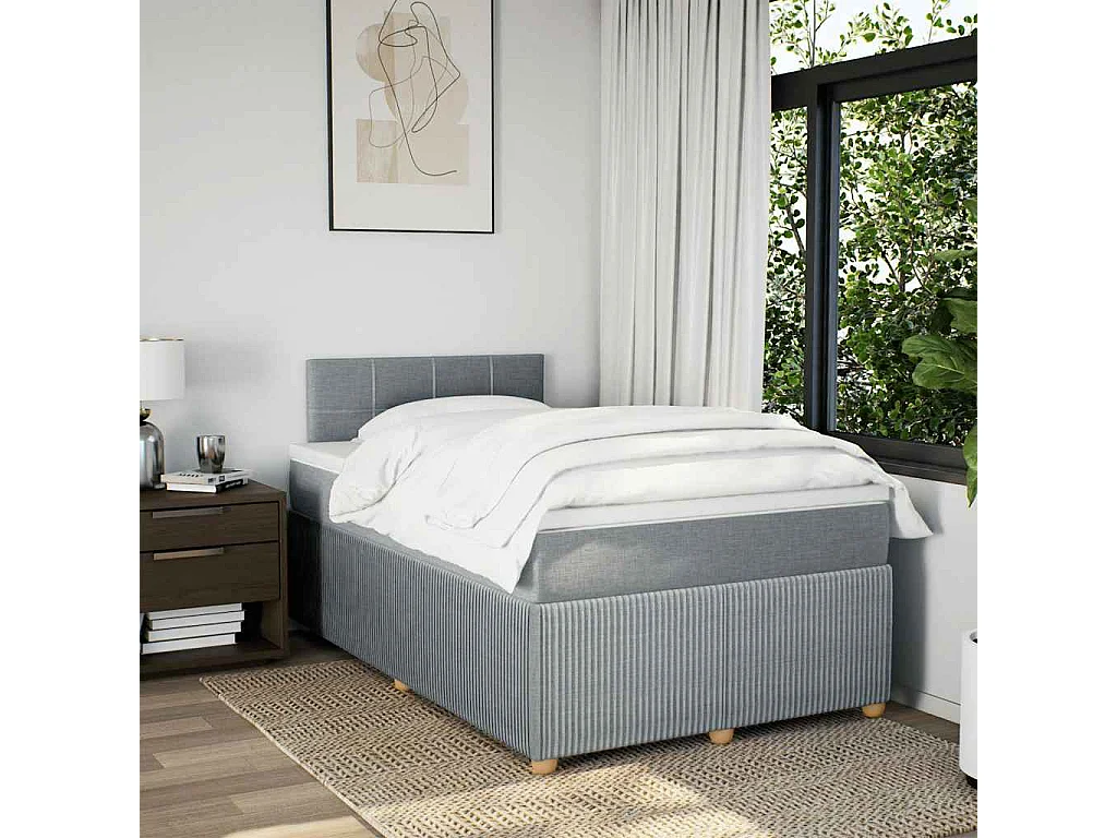 Sommier à lattes de lit et matelas gris clair 120x190 cm tissu
