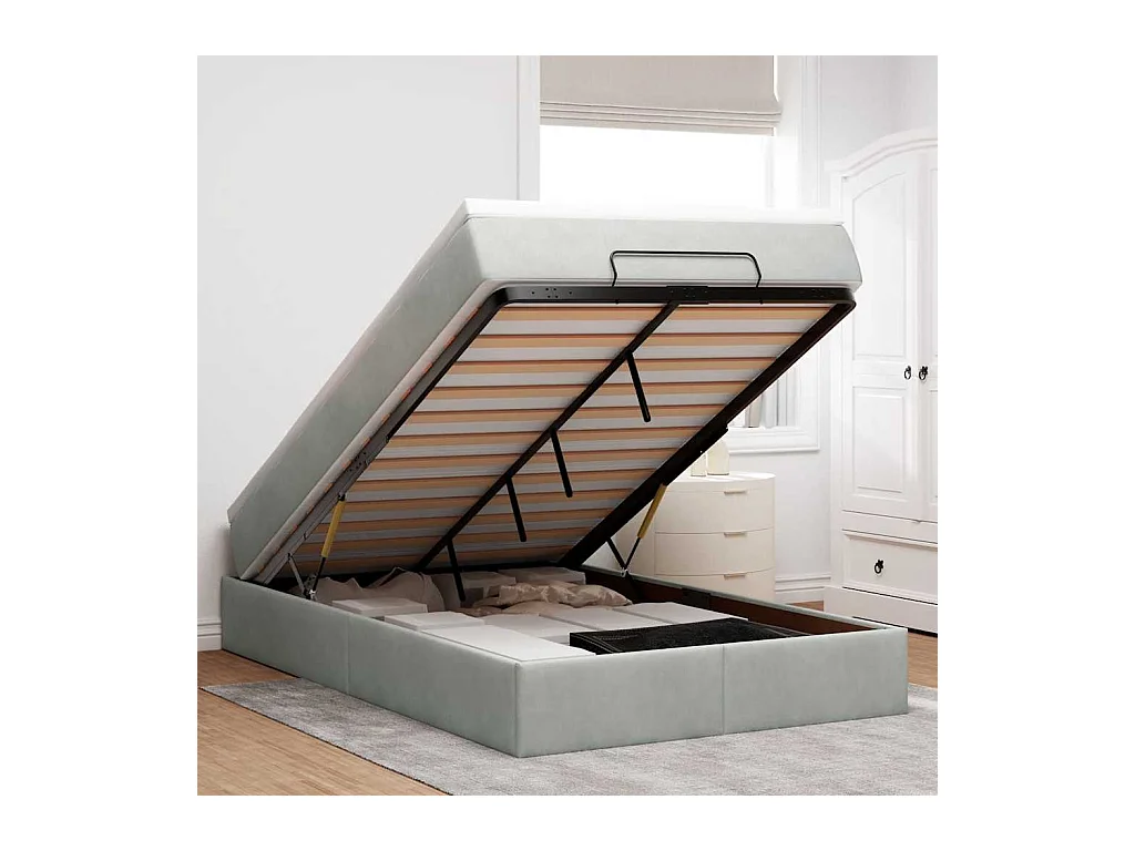 Lit ottoman avec matelas gris clair 120x190 cm velours