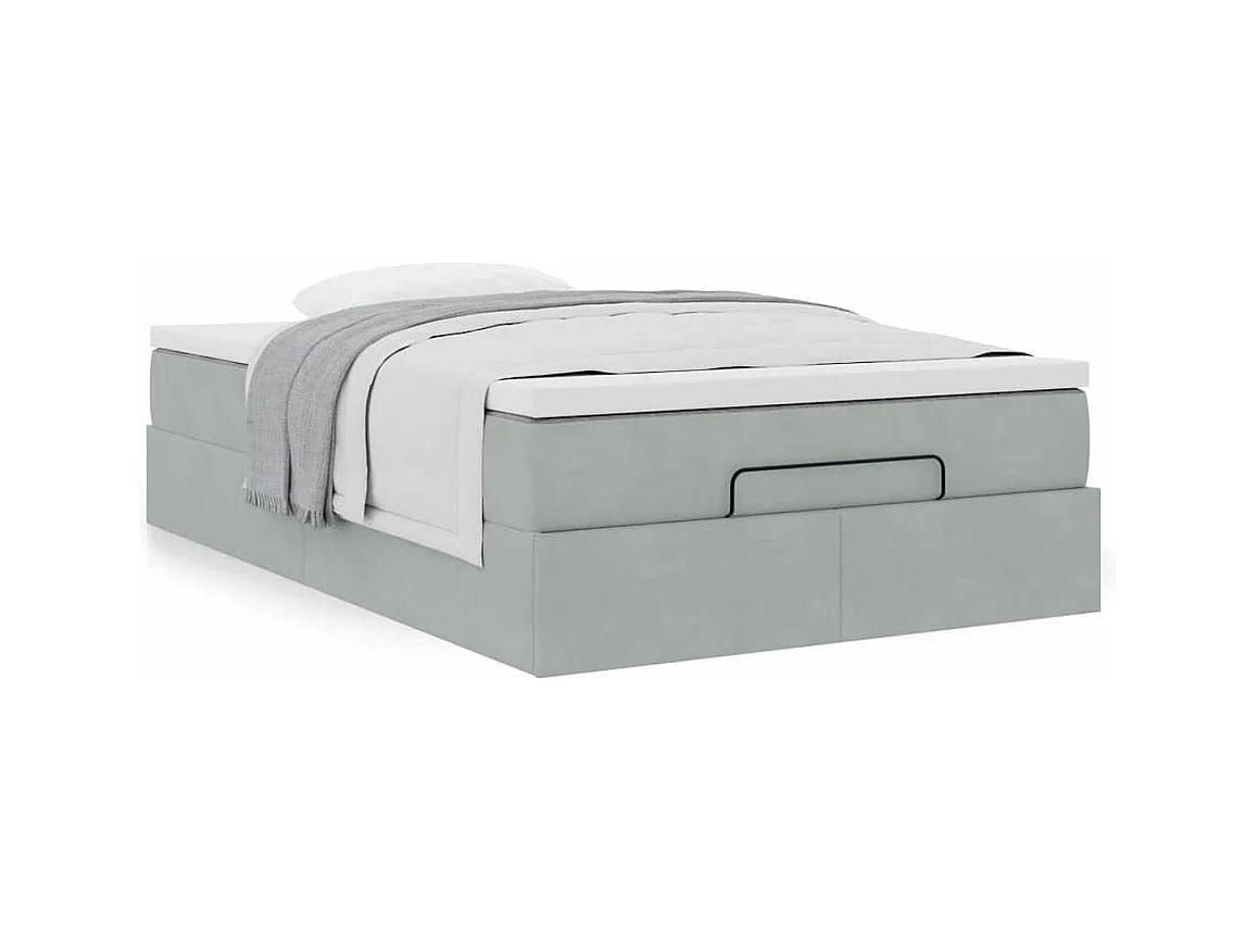 Lit ottoman avec matelas gris clair 120x190 cm velours