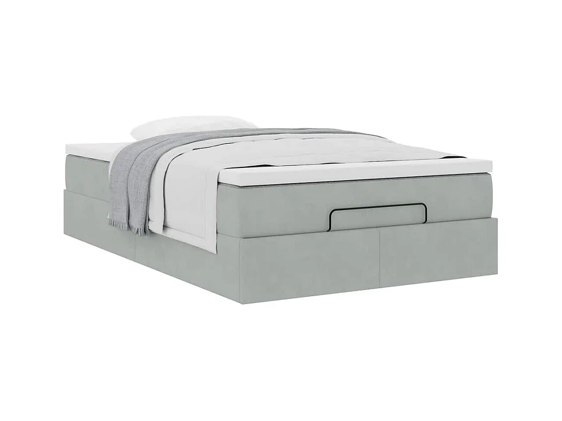 Lit ottoman avec matelas gris clair 120x190 cm velours