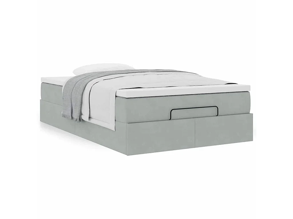 Cama otomana con colchón 120x190 cm terciopelo gris claro