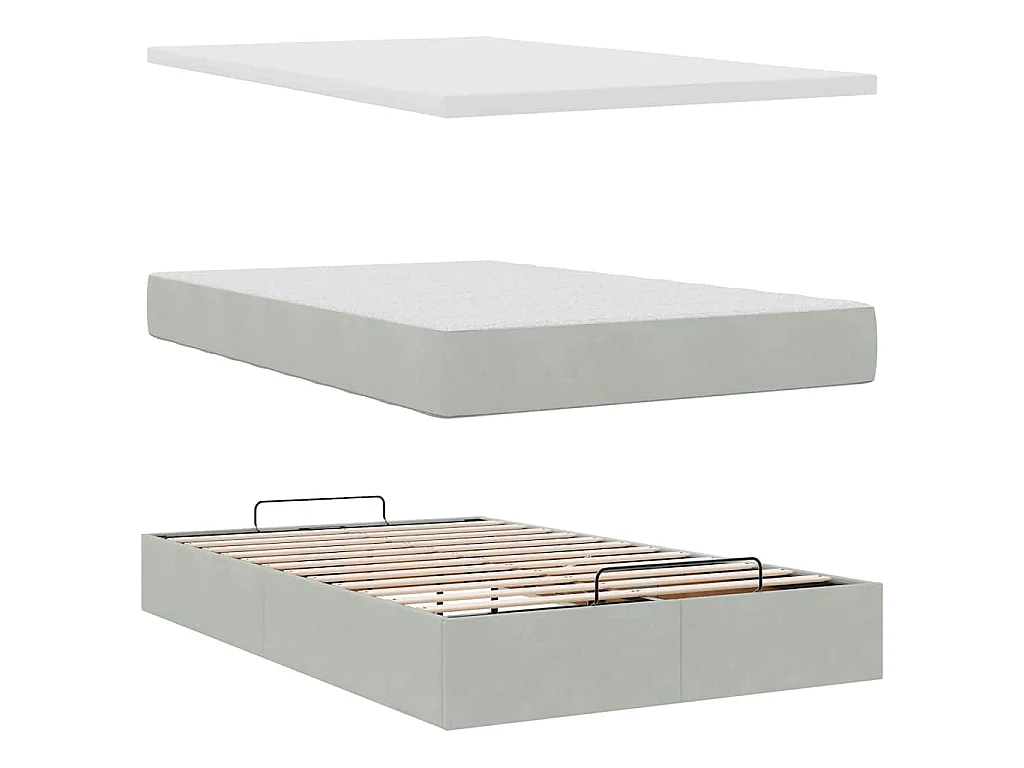 Cama otomana con colchón 120x190 cm terciopelo gris claro