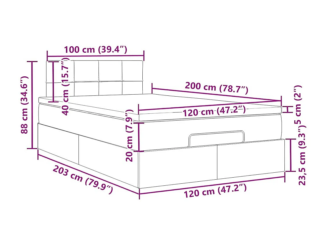 Ottoman-Bett mit Matratze Dunkelblau 120x200 cm Samt