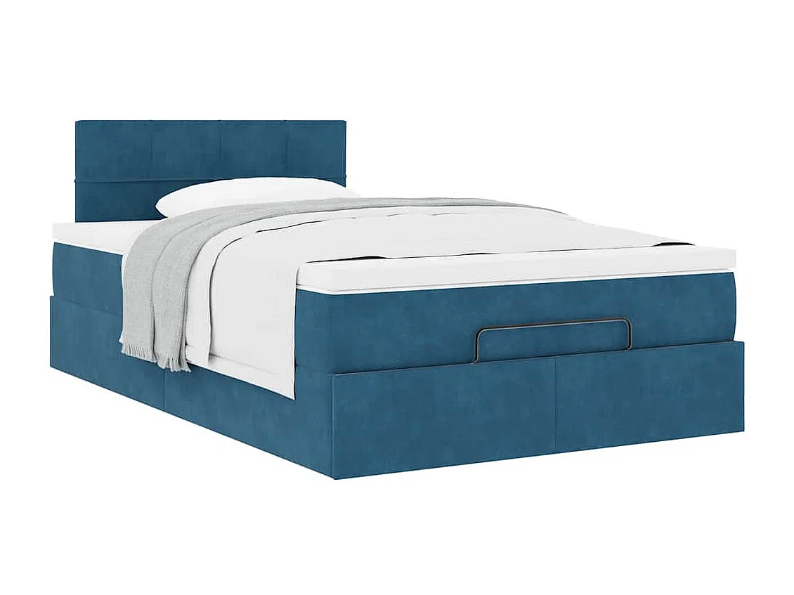 Estructura de cama otomana colchón terciopelo azul oscuro
