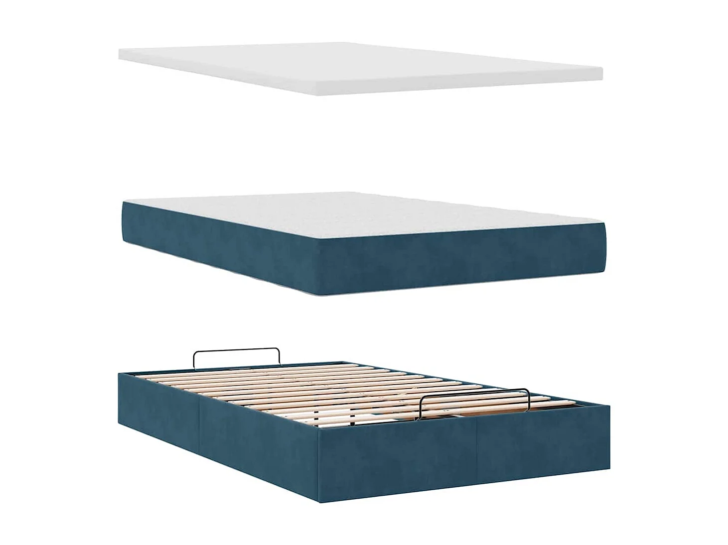 Estructura de cama otomana colchón terciopelo azul oscuro