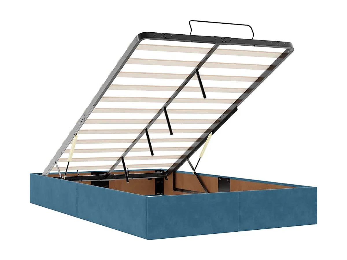 Estructura de cama otomana colchón terciopelo azul oscuro