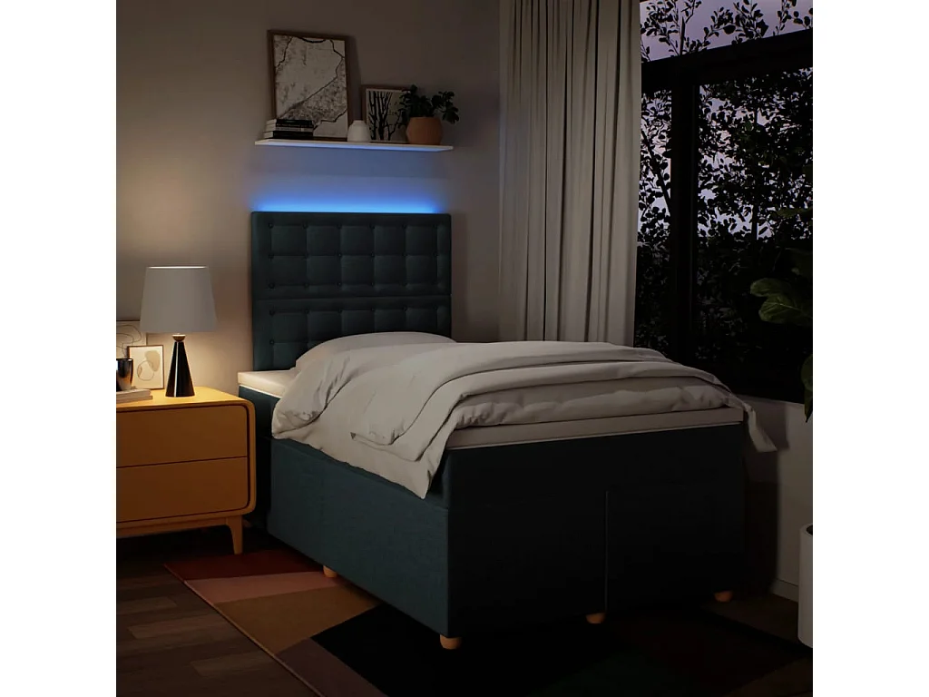 Cama boxspring com colchão 120x190 cm tecido azul