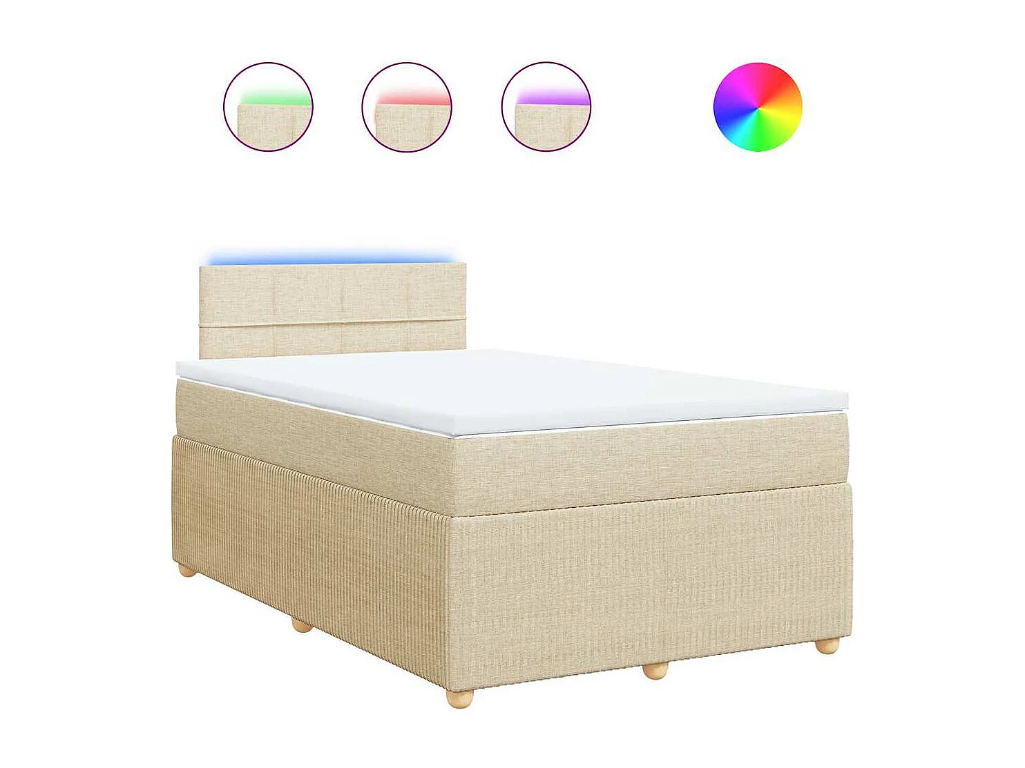 Cama box spring con colchón tela color crema 120x190 cm