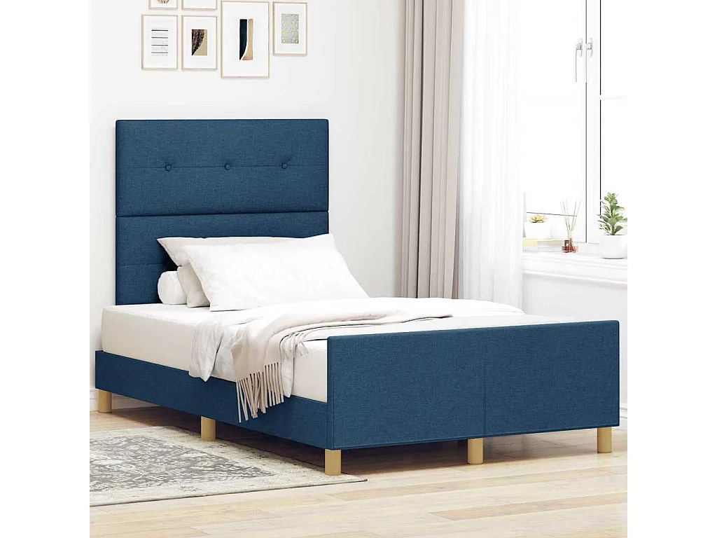 Bettgestell mit Kopfteil Blau 120 x 190 cm Stoff